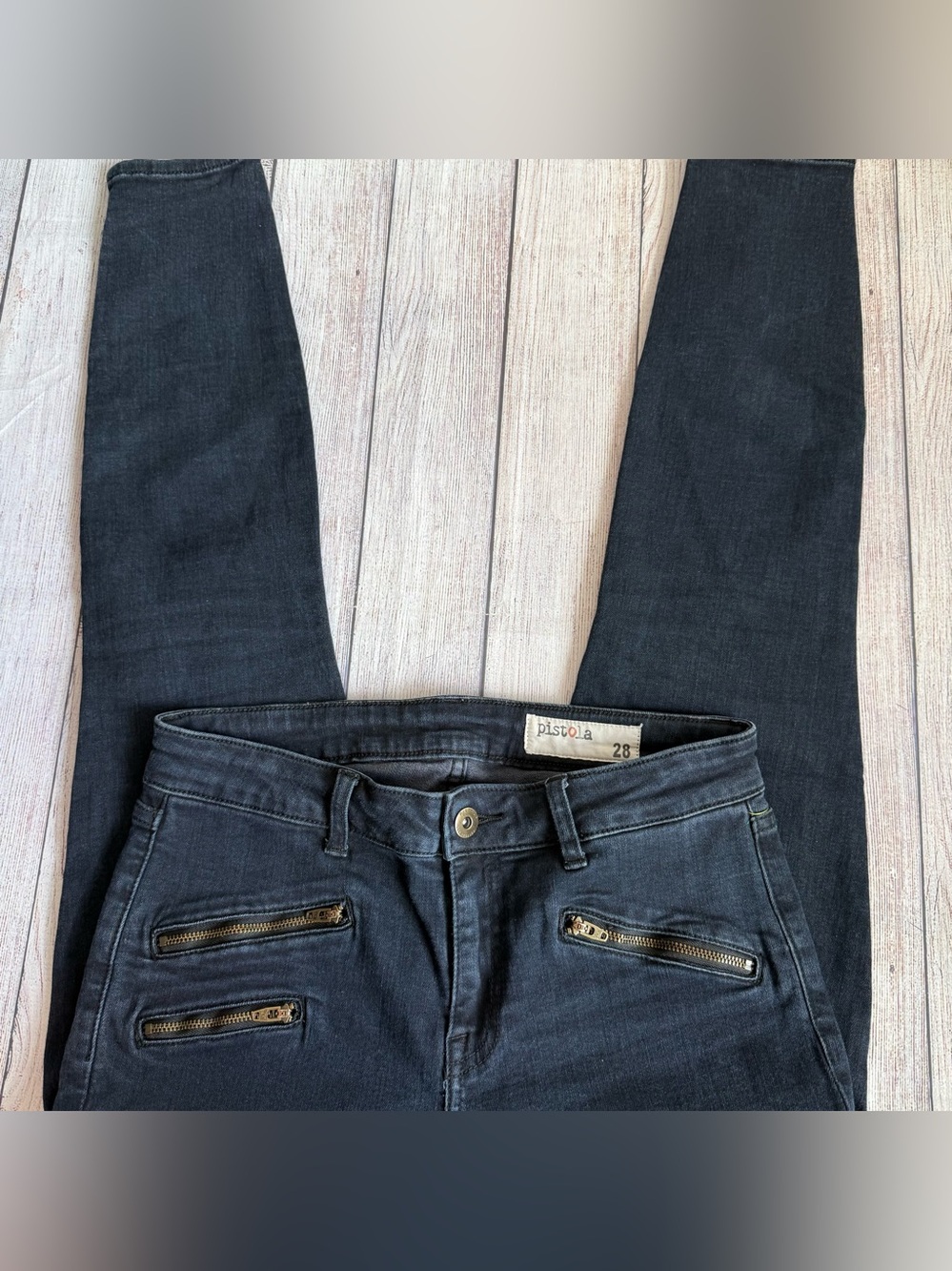 PISTOLA Black Skinny Zipper Ankle Jeans 28